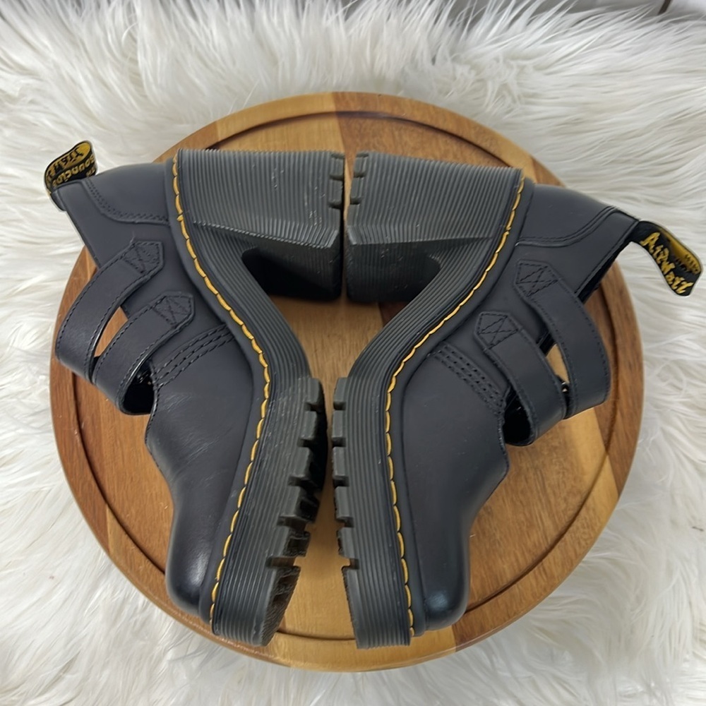 DR. MARTENS l Eviee Sendal Leather Heeled Platform Mary Janes Size 6 - Picture 8 of 13